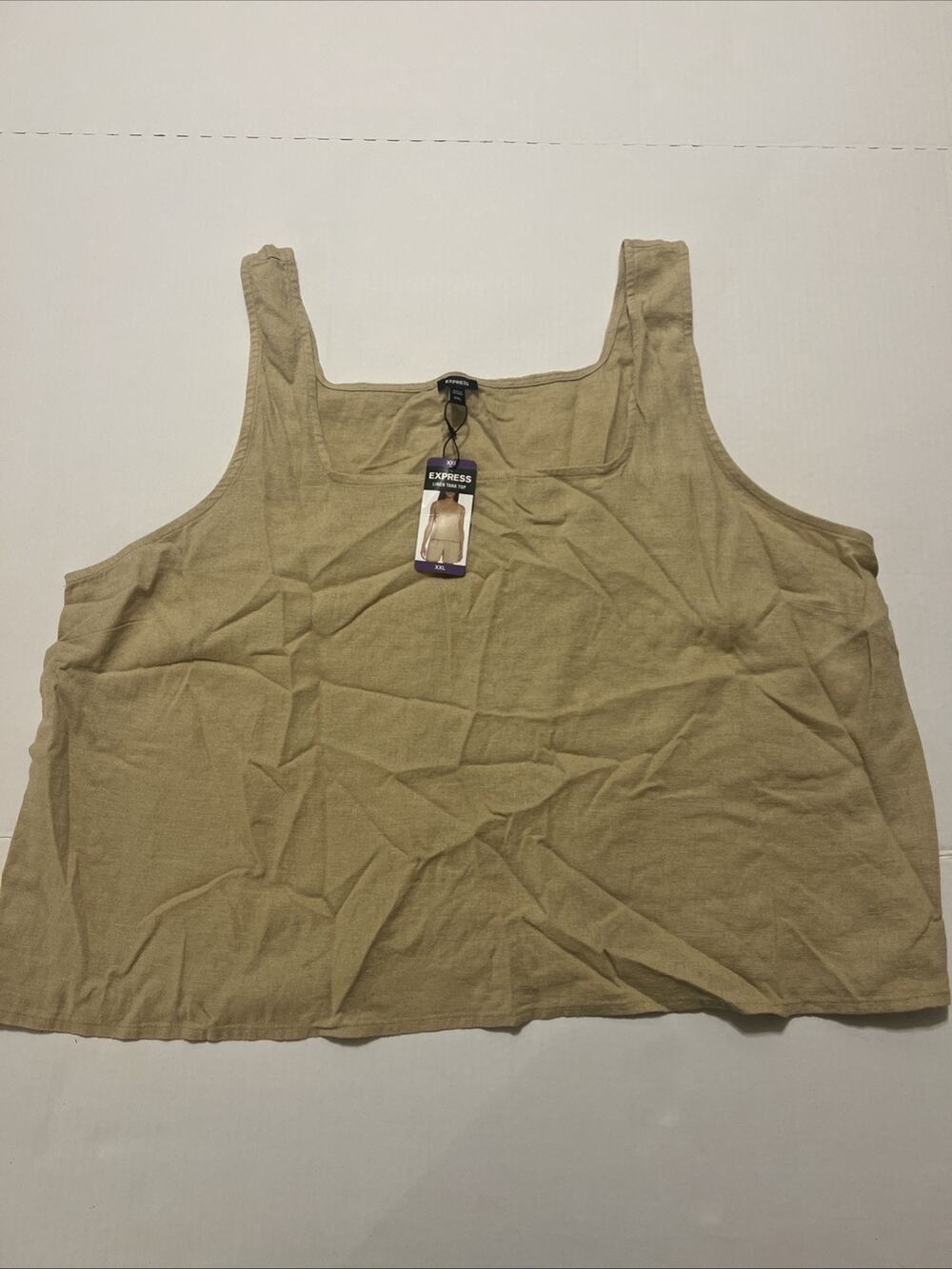 Express Women's Linen Tank Top Beige Linen Blend Square Neck Size XXL / 2XL